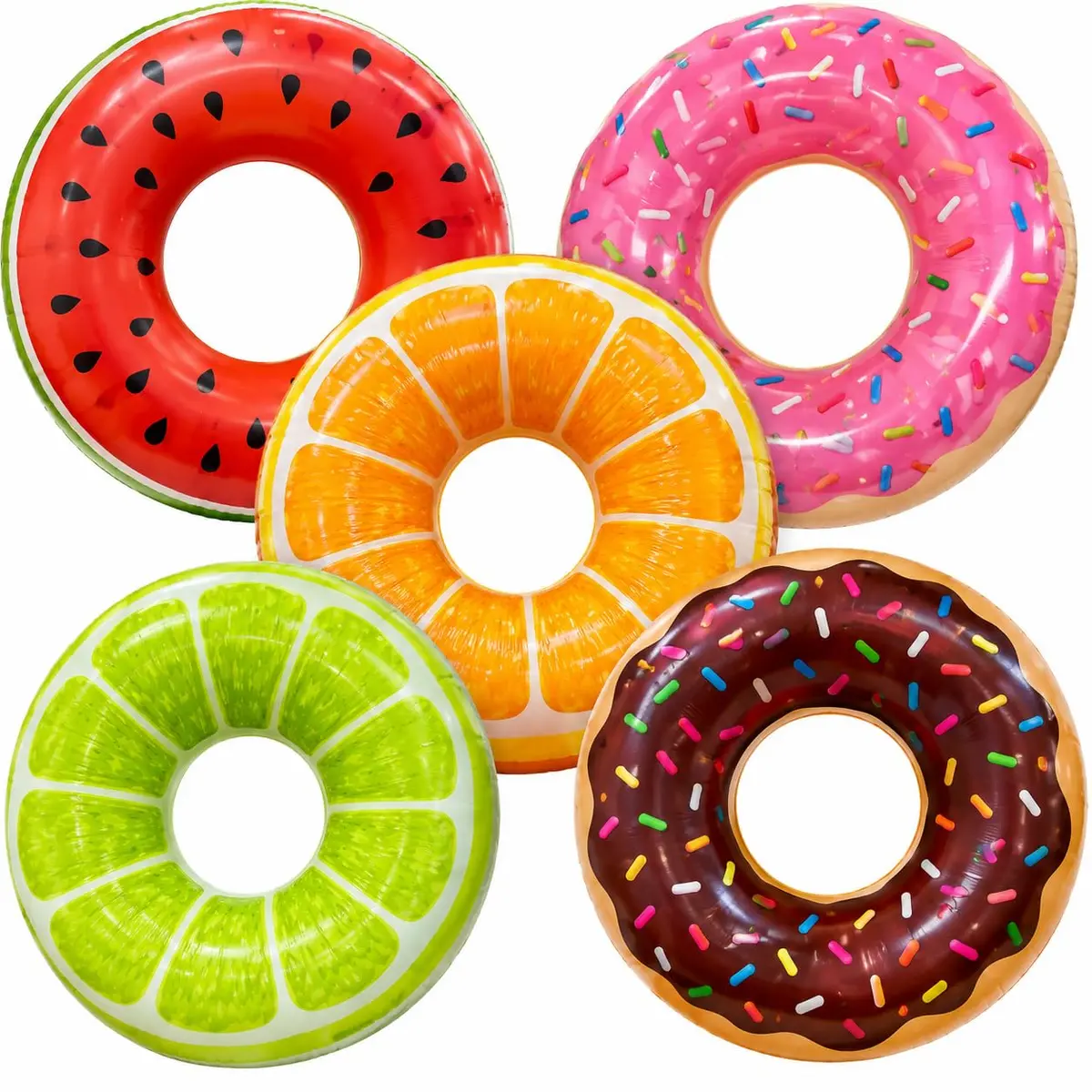 Boia Inflável Circular Grande 120cm Premium – Modelo Frutas e Donuts Coloridos para Praia, Piscina e Lazer