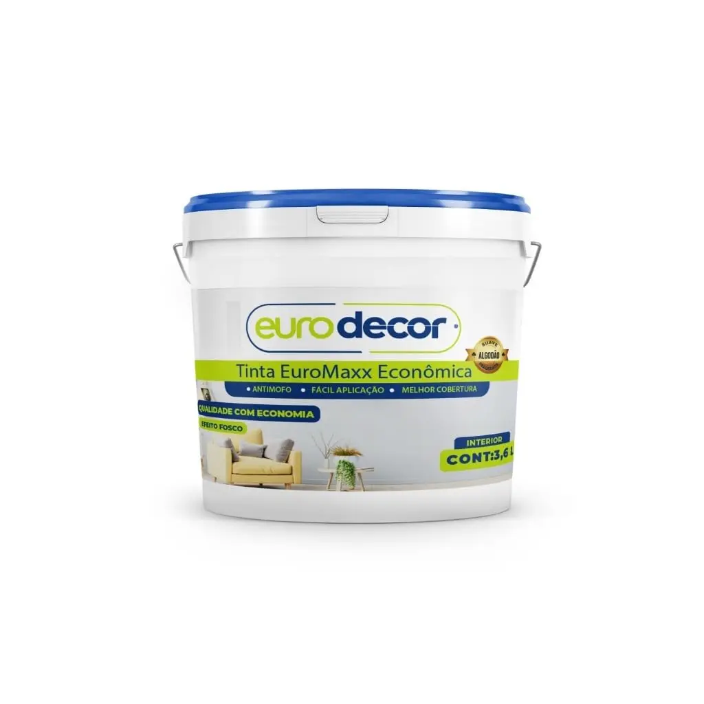 Tinta Acrílica Euromax 3,6L Eurodecor - Econômica para Paredes Interiores, Alto Rendimento e Fragrância de Algodão - Cor Branco