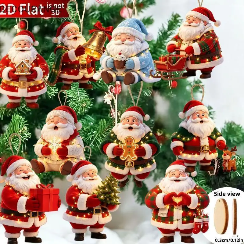 BEC 10 Unidades De Madeira Natural 2D Plana Papai Noel Enfeites Pendurados Pingente De Natal Fofo Para Árvore Decoração - 1
