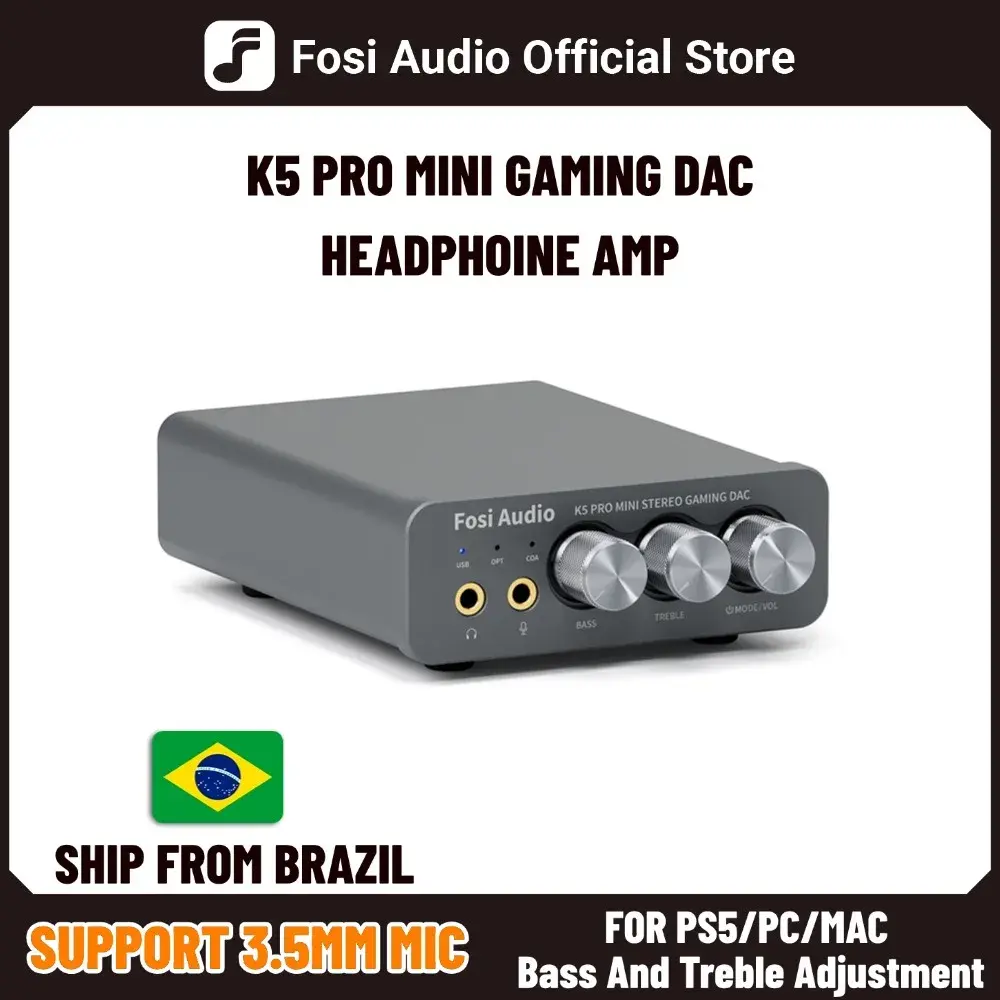Fosi Audio K5 PRO Gaming USB DAC com Microfone e Amplificador de Fone de Ouvido, Mini DAC de Áudio para Desktop, para PS5 e PC - 1
