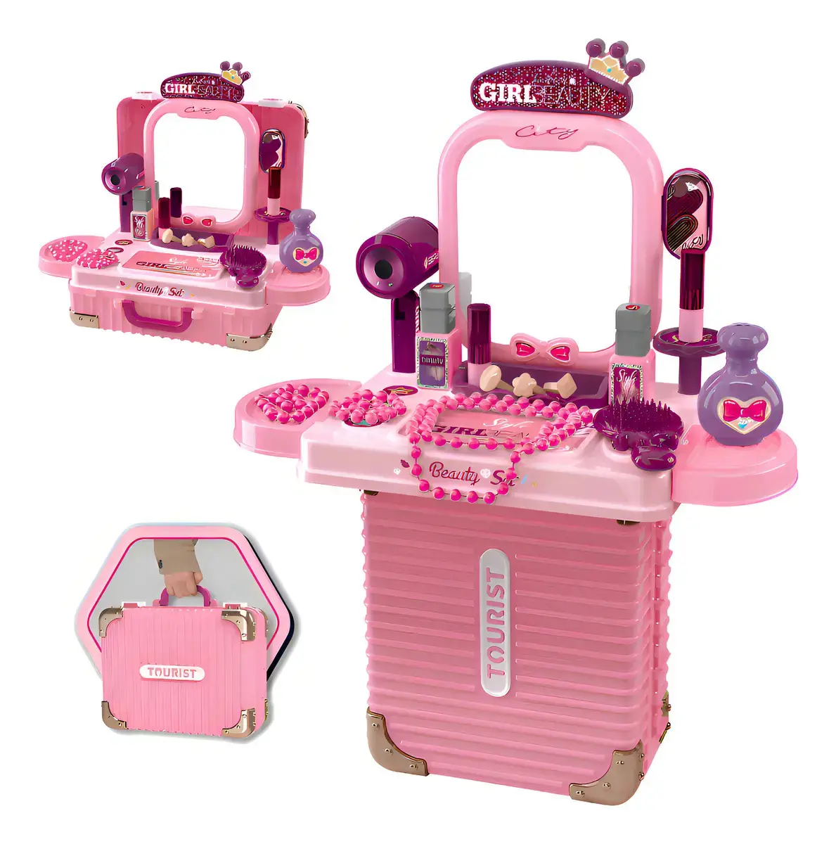 Bancada Penteadeira Infantil 3 Em 1 Maleta 21 Peça Maxi Toys - 1