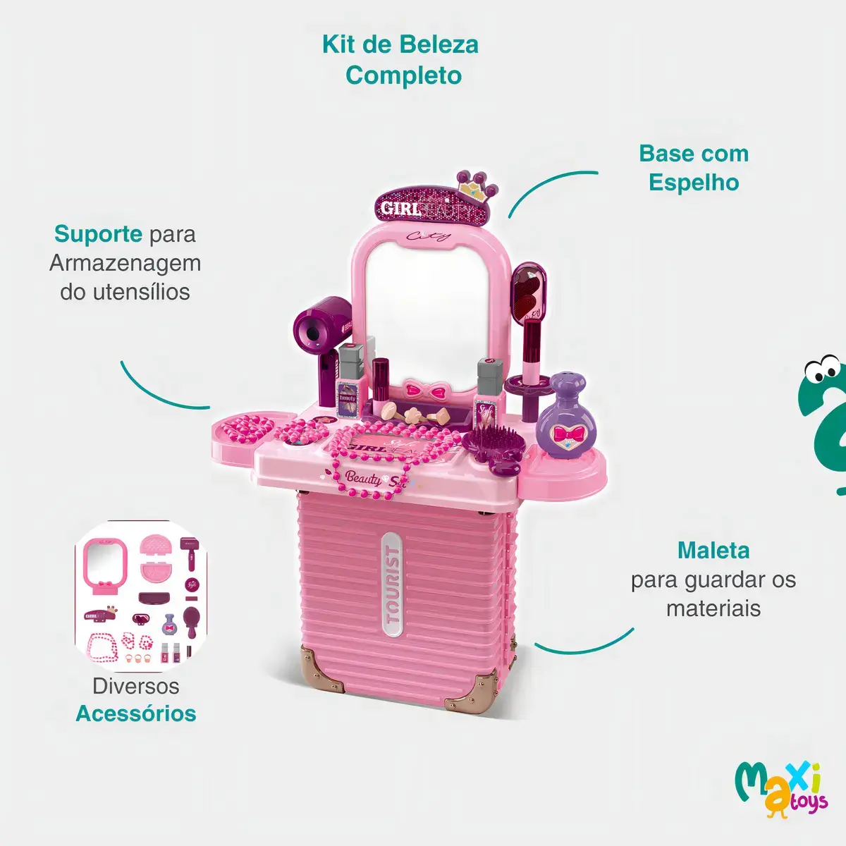 Bancada Penteadeira Infantil 3 Em 1 Maleta 21 Peça Maxi Toys thumbnail 5