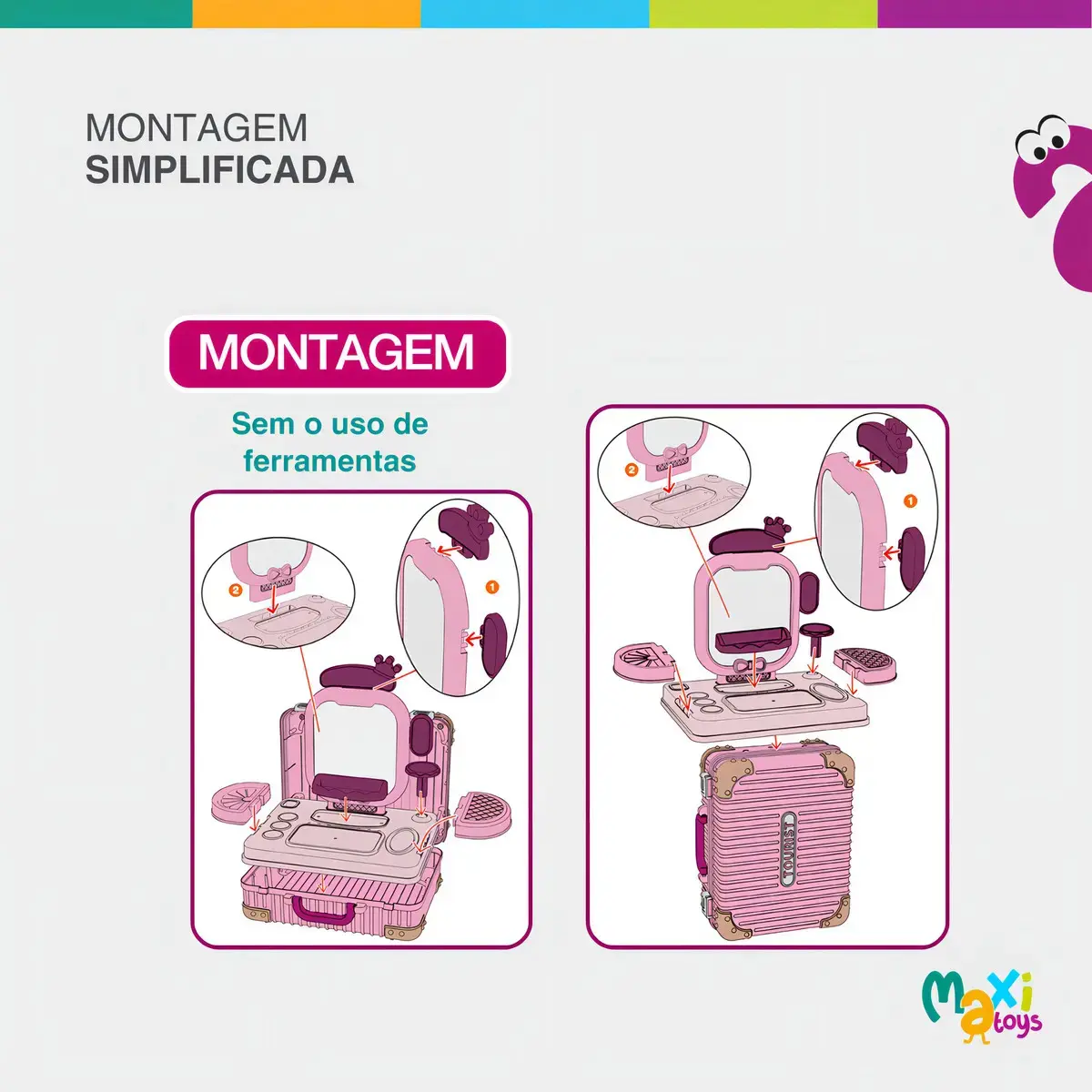 Bancada Penteadeira Infantil 3 Em 1 Maleta 21 Peça Maxi Toys thumbnail 6