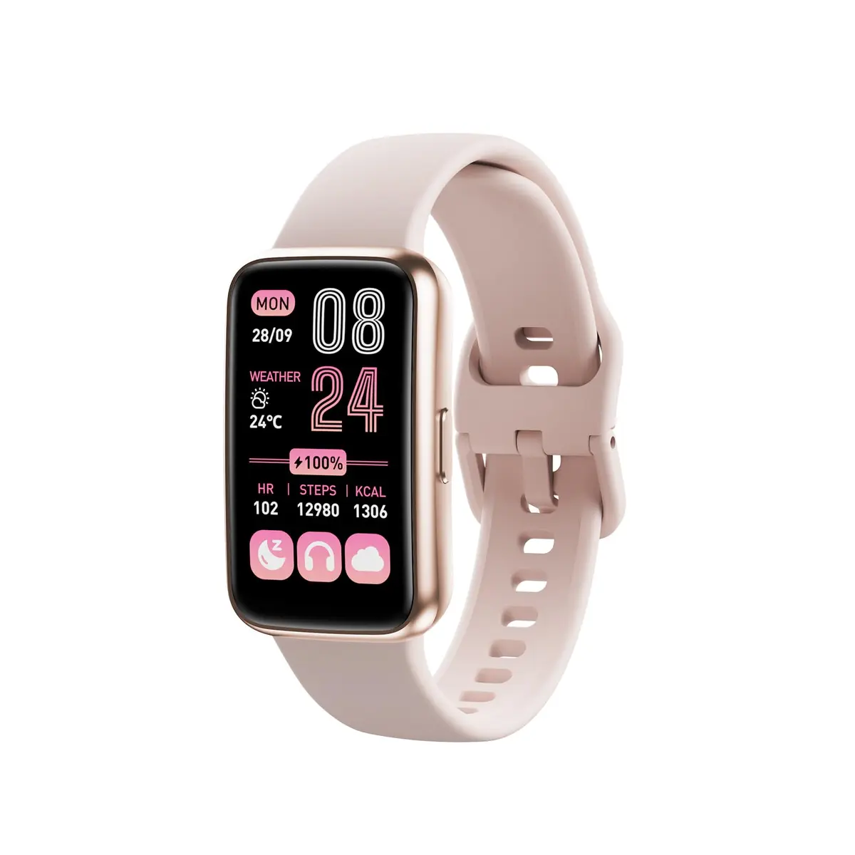 Smartband Inteligente à Prova D'Água para Natação, +100 Mostradores, Smartwatch Relógio FB057 para Homens e Mulheres (Rosa)