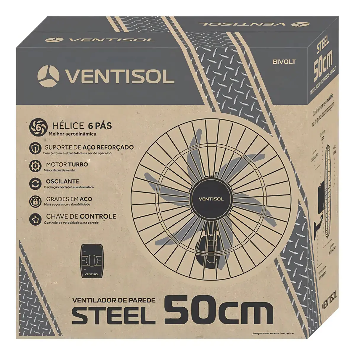 Ventilador oscilante de parede ventisol Steel 6 pás 50cm preto thumbnail 6