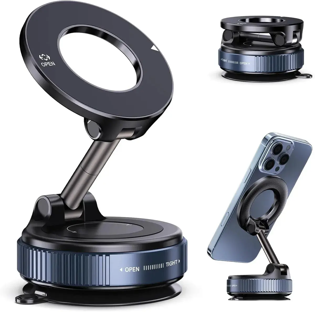 Suporte Celular Carro Magnético Rotativo 360° Dobrável Ventosa Eletro Mex Preto