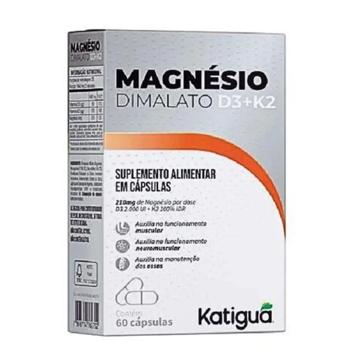 Katiguá, Magnésio Dimalato + D3 e K2, Sem sabor, 60 Cápsulas rígidas • 30 doses, Branco