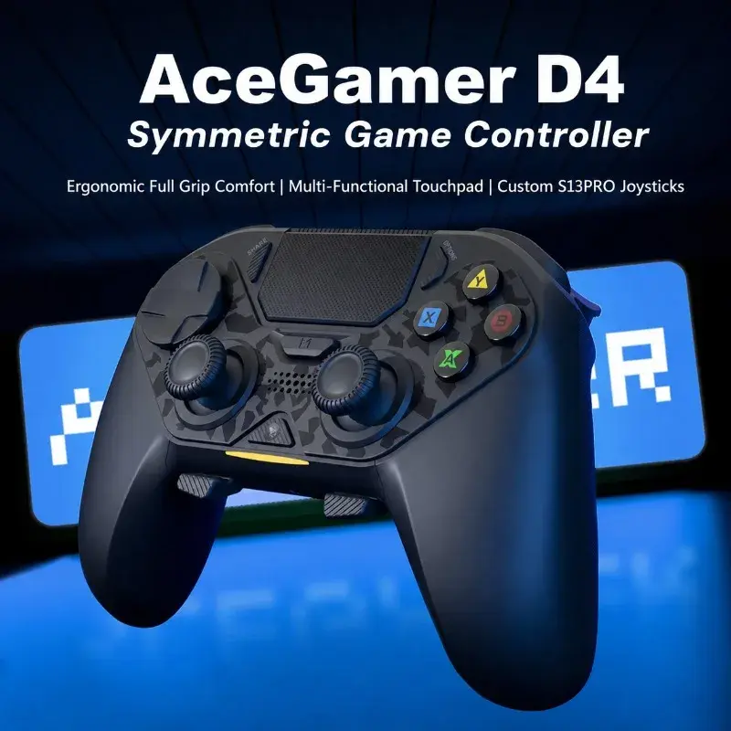 Controle Sem Fio AceGamer D4 para Jogos, Bluetooth Simétrico 2.4G, Joystick Personalizado Js13pro para Gamers de PS4/PC/Steam/Switch2 FPS – Presente Ideal