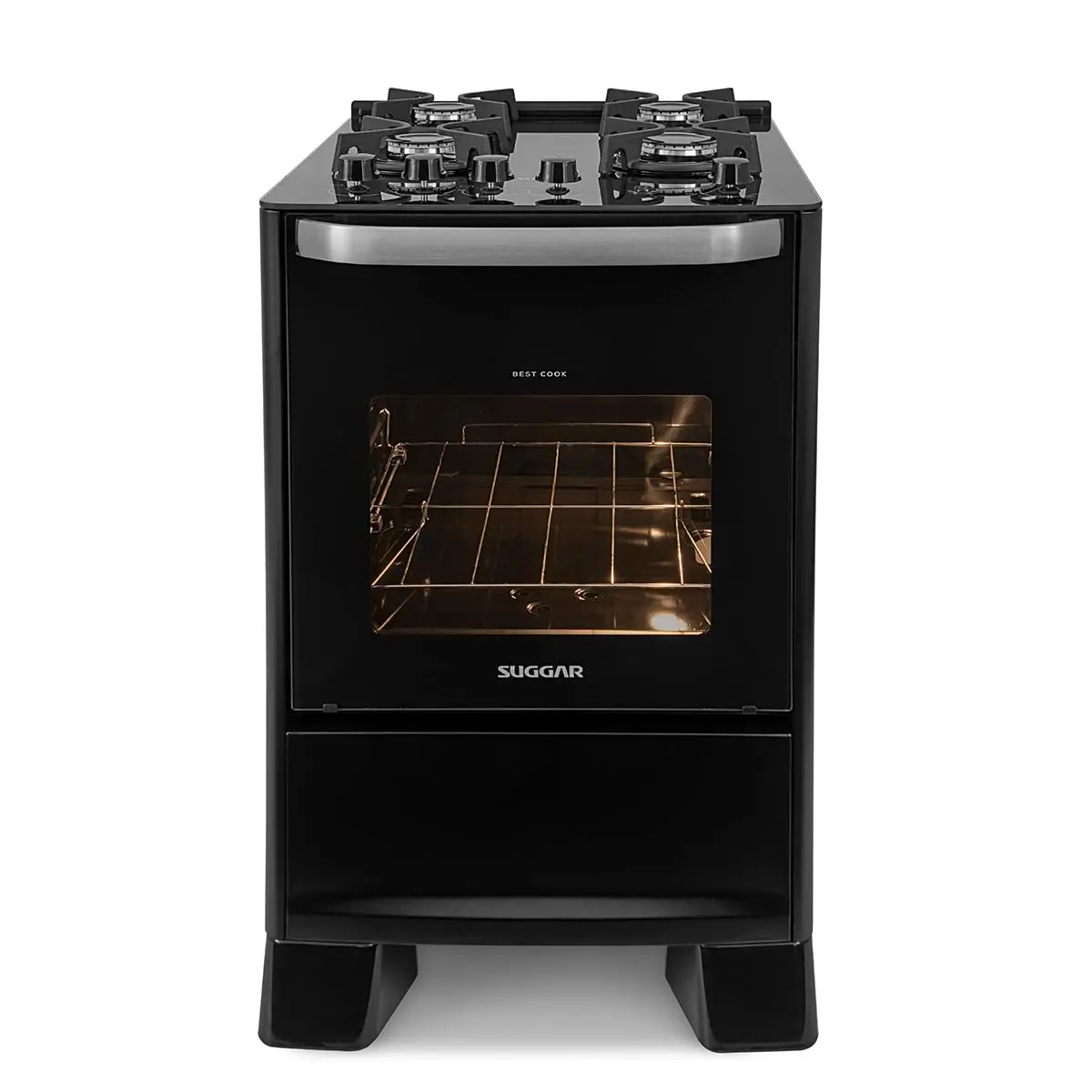 SUGGAR FOGÃO BEST GLASS PRETO MESA DE VIDRO 4 BOCAS TREMPE EM FERRO FUNDIDO ACENDIMENTO AUTOMÁTICO FGVBG410PT