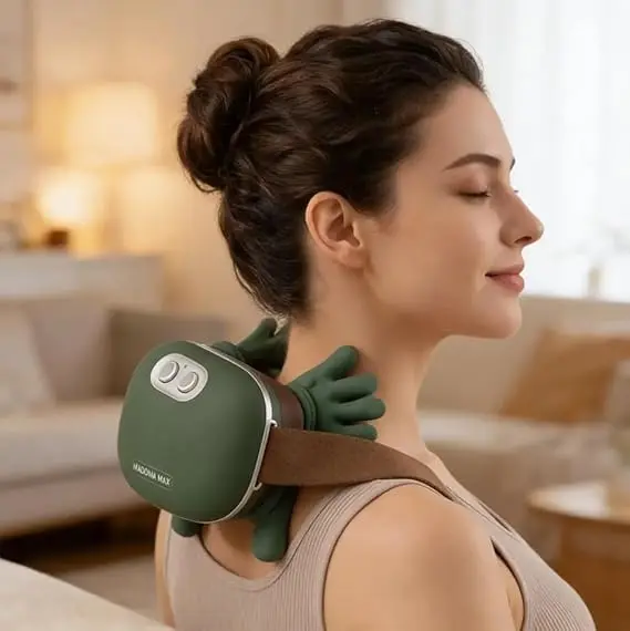 Massageador Elétrico Portátil Maozinha, Massagem 3D para Pescoço e Ombros, com Aquecimento massagem pistola massageadora