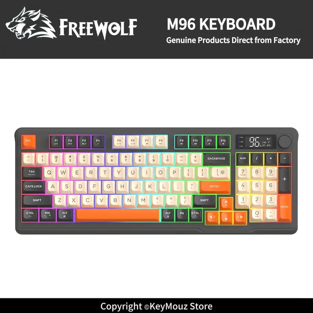 Teclado Gamer Sem Fio M96 FREEWOLF com Bateria de 2000mAh, Conexão Multi-Dispositivo e Controle por Botão para Laptop, Tablet e PC