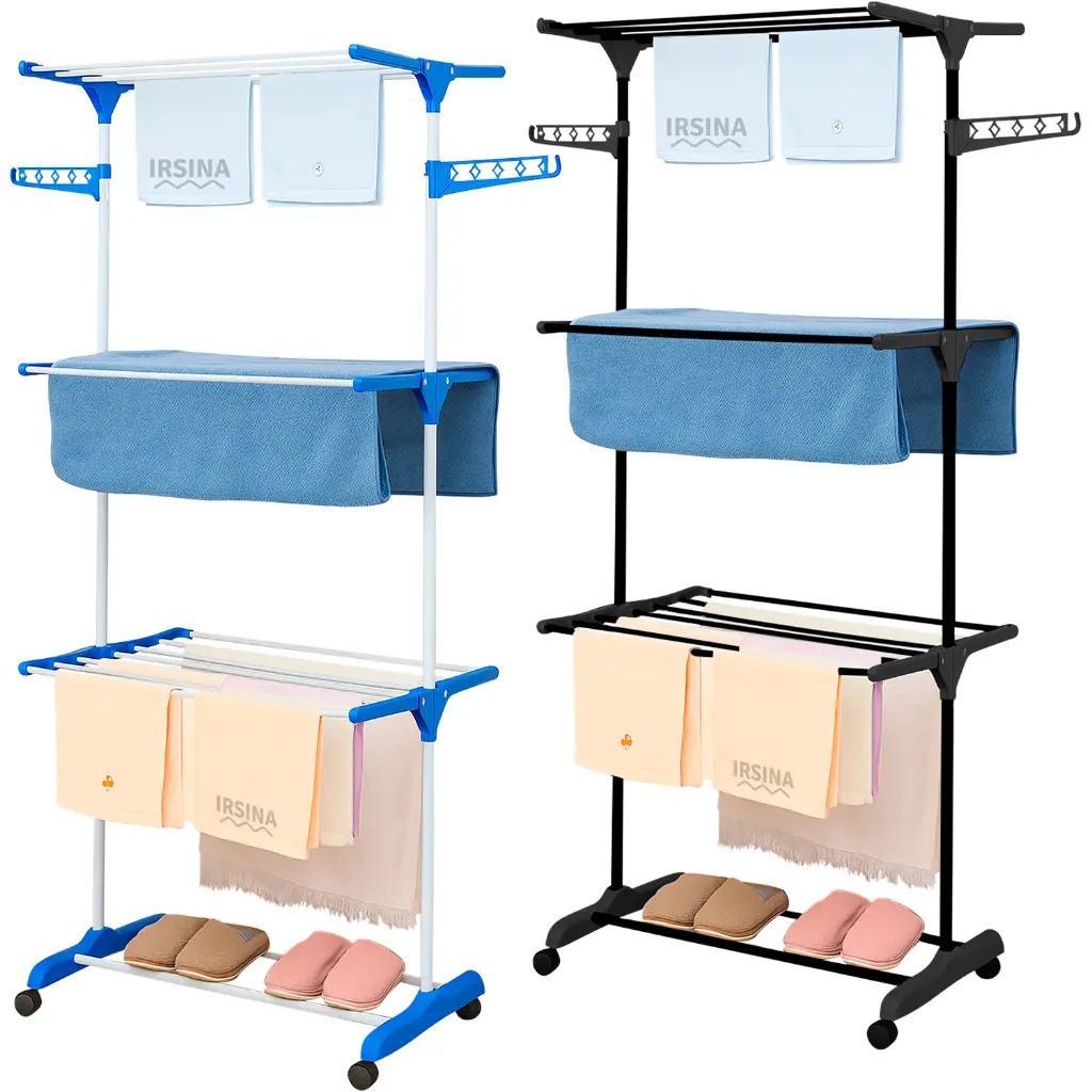 Varal De Chão 3 Andares Roupa Calcinha Dobrável Grade Reforçado com 4 Rodas Portátil e Compacto - 1