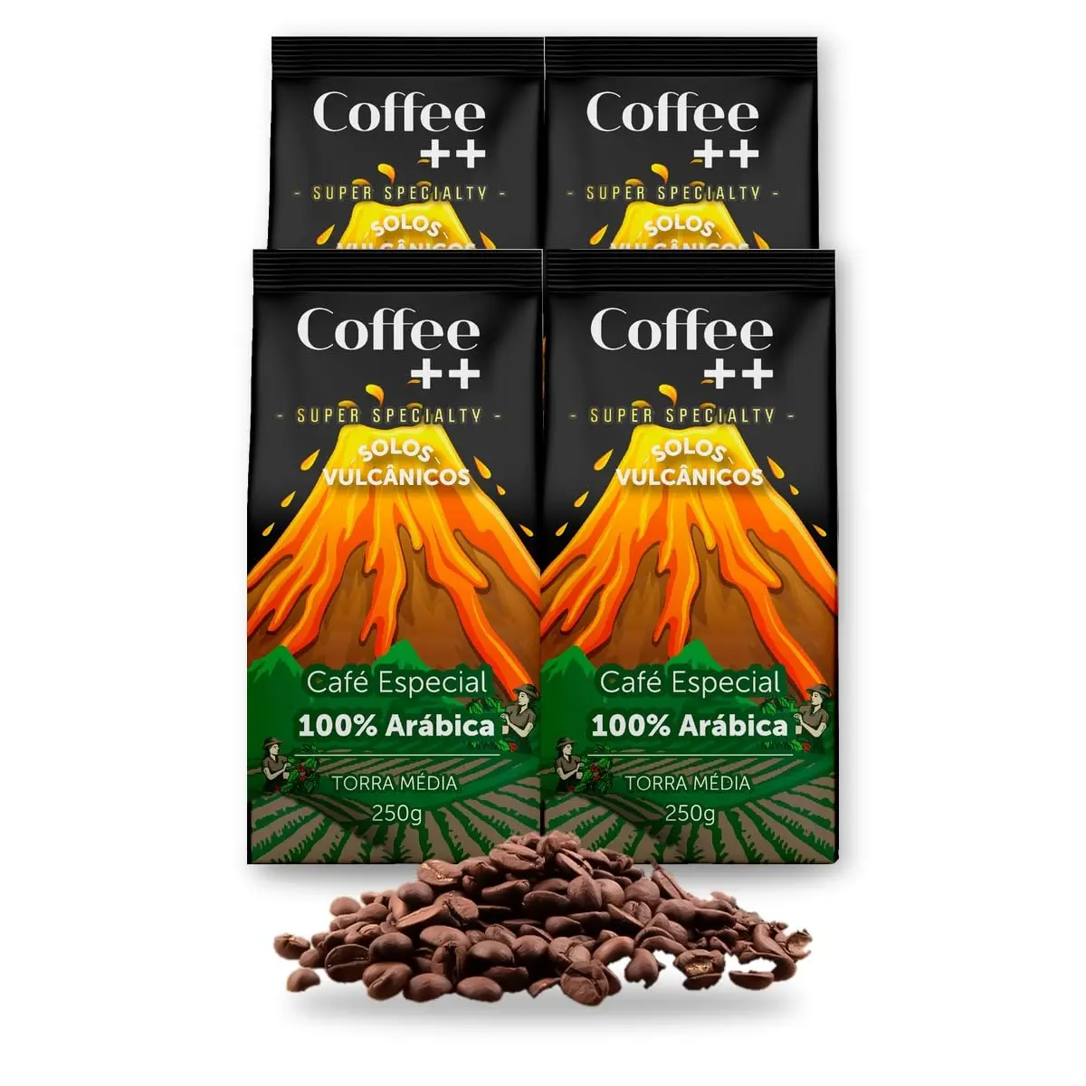 Kit 4 Pacotes Café Especial em Grãos Coffee Mais Variedades: Solos Vulcânicos - 100% Arábica - 100% Arábica (4x250g)