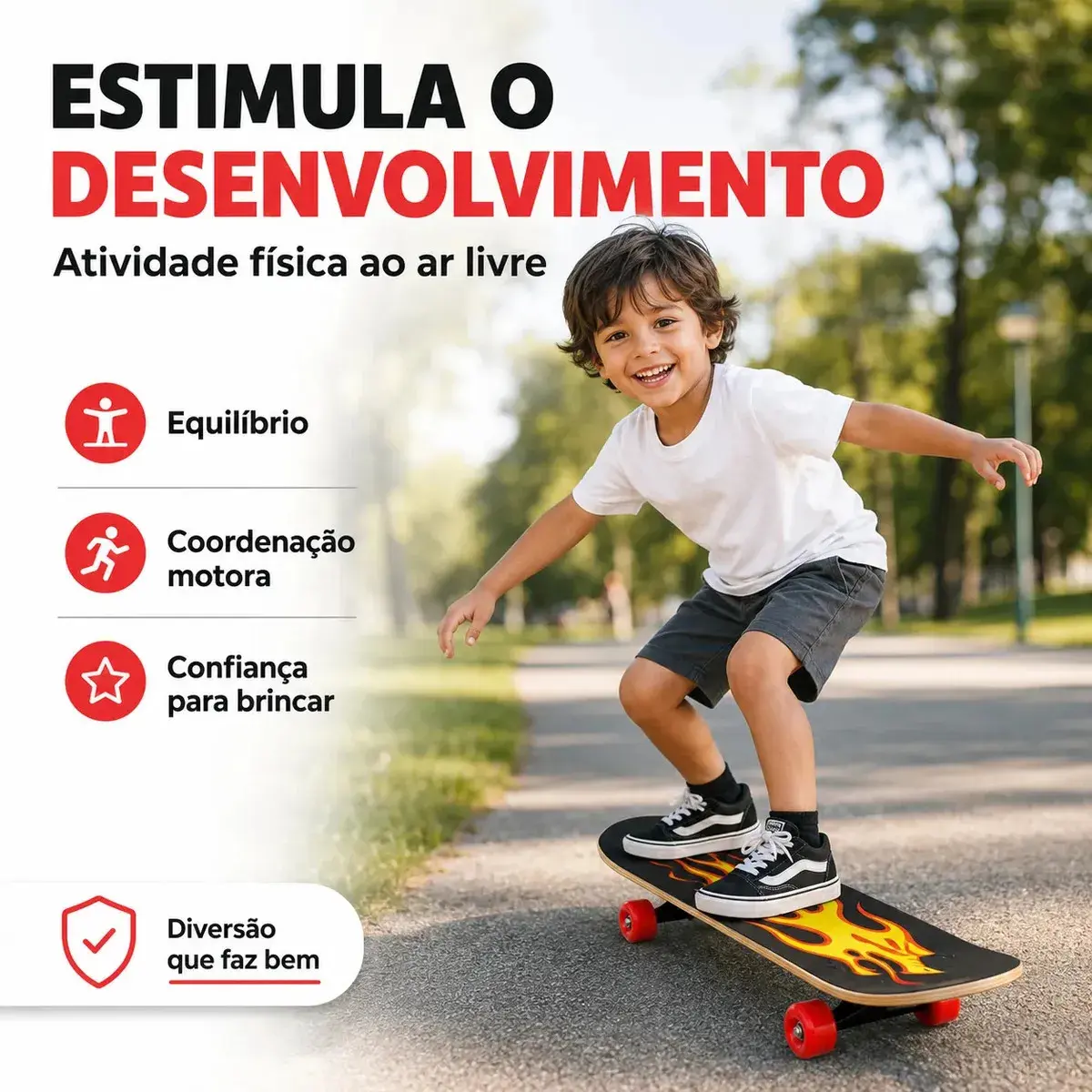 Skate Infantil de Madeira Irado Criança Inciante Tamanho Médio 60cm Até 40kg Sortido Kizumba thumbnail 2