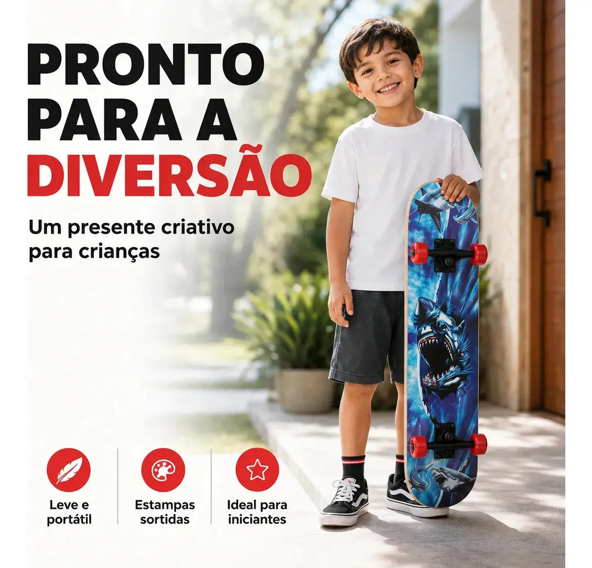 Skate Infantil de Madeira Irado Criança Inciante Tamanho Médio 60cm Até 40kg Sortido Kizumba thumbnail 3