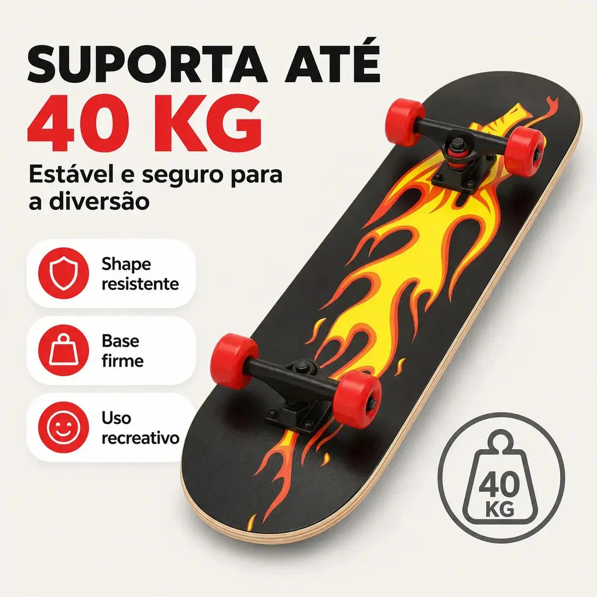 Skate Infantil de Madeira Irado Criança Inciante Tamanho Médio 60cm Até 40kg Sortido Kizumba thumbnail 5
