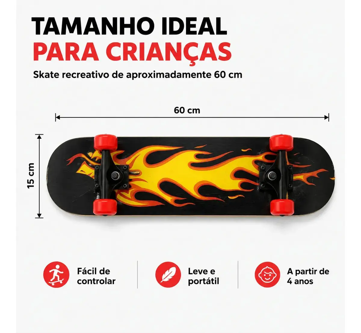 Skate Infantil de Madeira Irado Criança Inciante Tamanho Médio 60cm Até 40kg Sortido Kizumba thumbnail 7