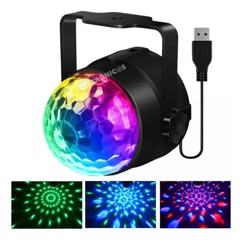 Lâmpada Mini Globo de Leds RGB Colorida Giratória para Festas, Baladas, Boates, DJ, Aniversários, 5V USB, Luzes de IluminaçãoLuzes de Discoteca LED para Festas, Casamentos, Natal e Ano Novo