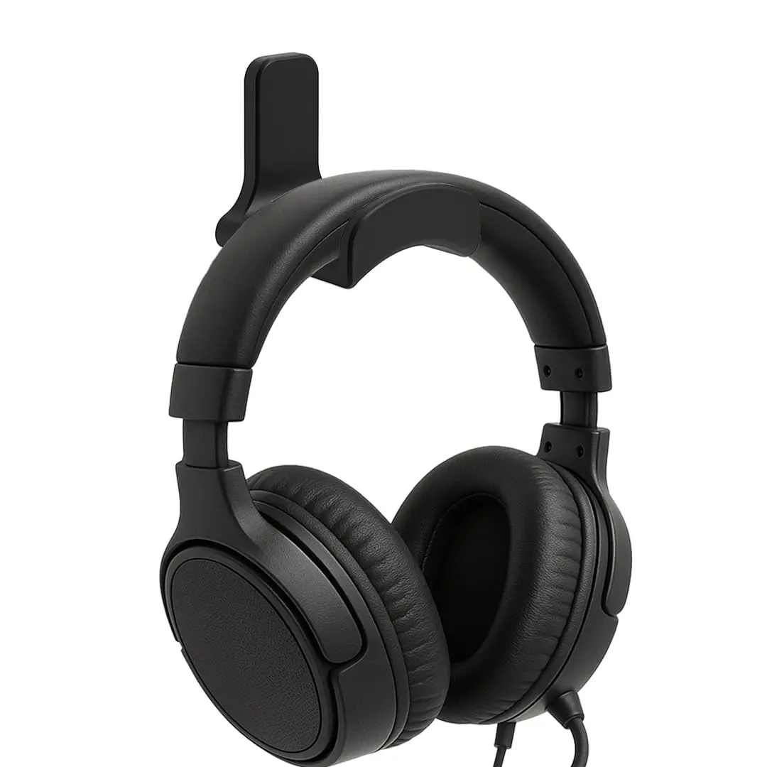 Suporte de Parede Universal para Headset, Preto, Fixação com Fita 3M ou Parafuso, Resistente até 5kg, Organizador para Fone Gamer