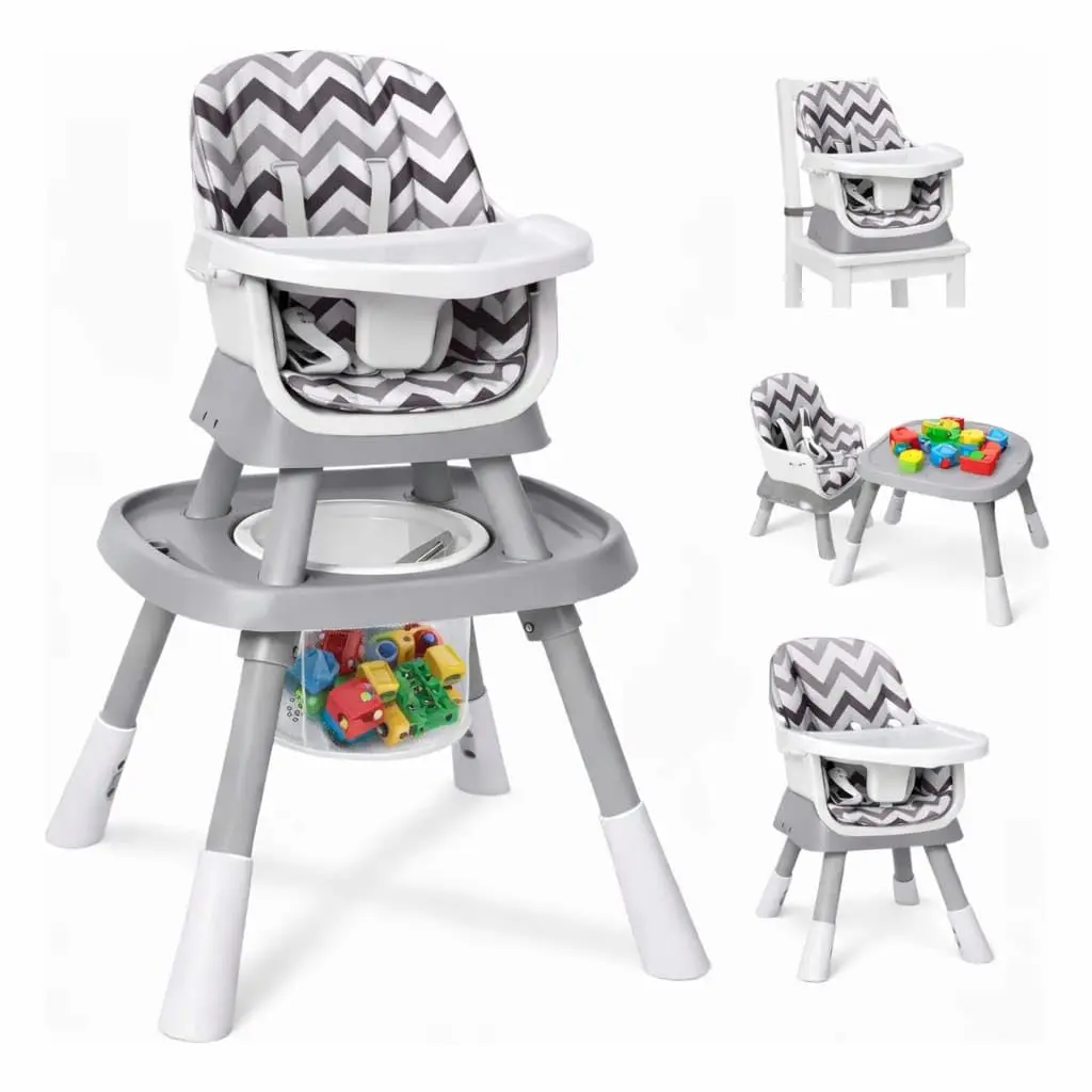Cadeira de Alimentação Multifuncional Luppa 12 em 1 com Cinto de Segurança e Mesa Lego e Estudo (Cinza Rajado)