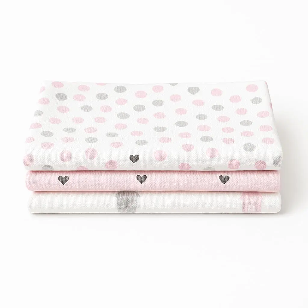 Kit 3 Cueiros Flanelados Dupla Face 100% Algodão – Estampados, Macios, Confortáveis p/Bebê, 80x50cm (Rosa/Branco)