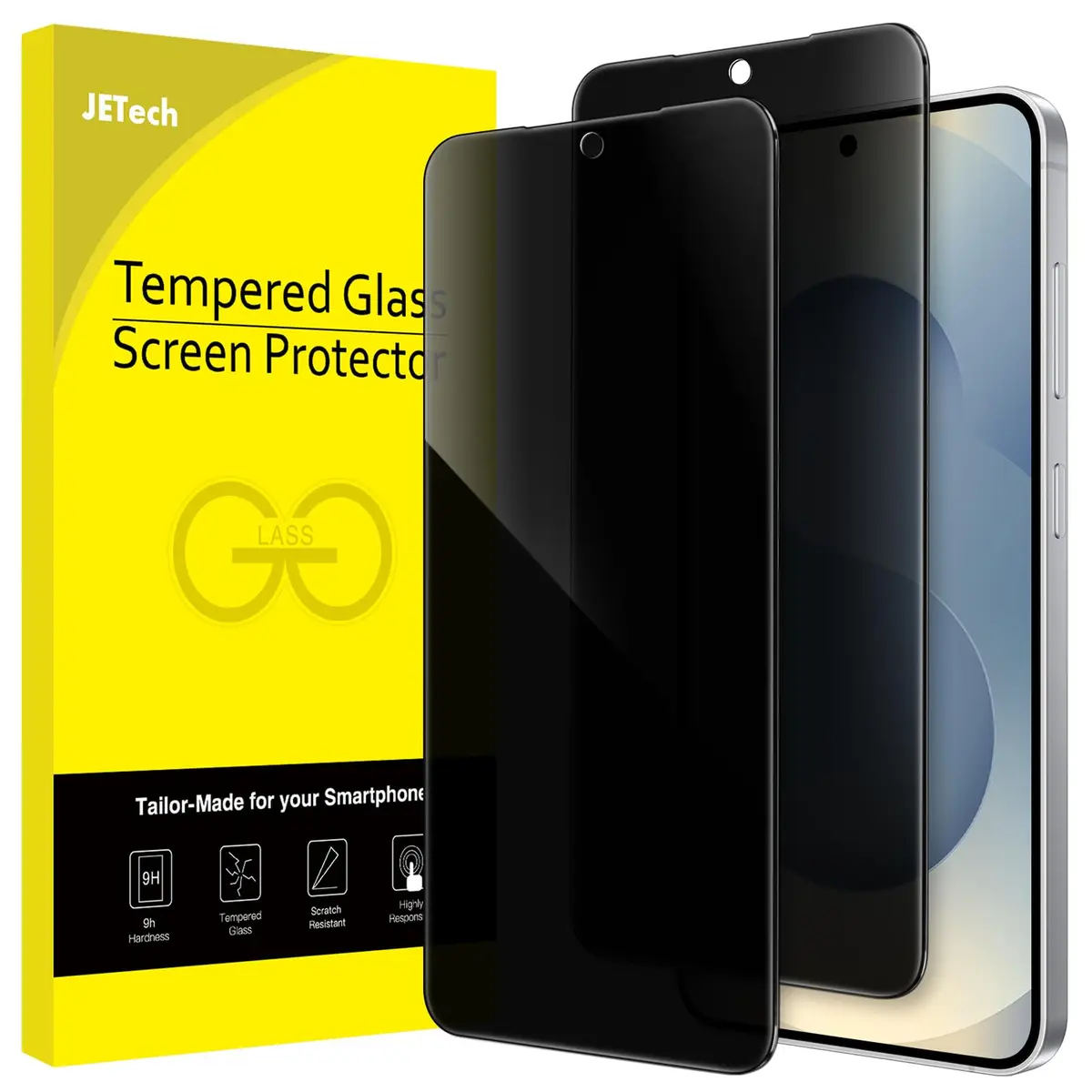 JETech Protetor de Tela Anti-Espião para Samsung Galaxy S25, 2 Unidades | Película de Vidro Temperado, Compatível com ID por Impressão Digital