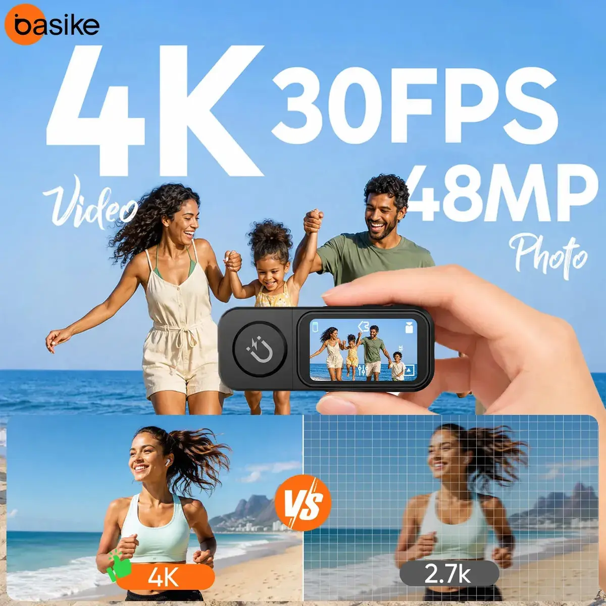 Câmera De Ação Esportiva Portátil Basike 4K 48MP Magnética,Mini Câmera Moto Bateria 230min Com WiFi, Lente Rotativa 180°, 1,47"Tela Touch, Câmera Filmadora Profissional Ba-CAM493 thumbnail 2
