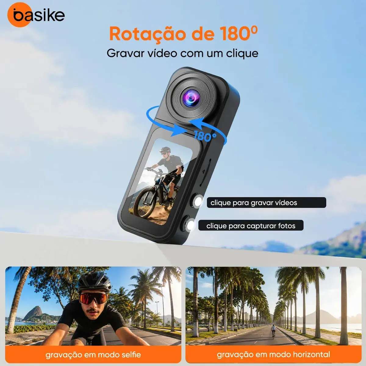 Câmera De Ação Esportiva Portátil Basike 4K 48MP Magnética,Mini Câmera Moto Bateria 230min Com WiFi, Lente Rotativa 180°, 1,47"Tela Touch, Câmera Filmadora Profissional Ba-CAM493 thumbnail 3
