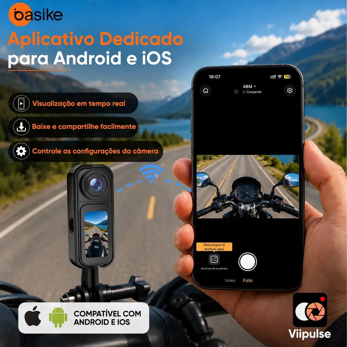 Câmera De Ação Esportiva Portátil Basike 4K 48MP Magnética,Mini Câmera Moto Bateria 230min Com WiFi, Lente Rotativa 180°, 1,47"Tela Touch, Câmera Filmadora Profissional Ba-CAM493 thumbnail 5