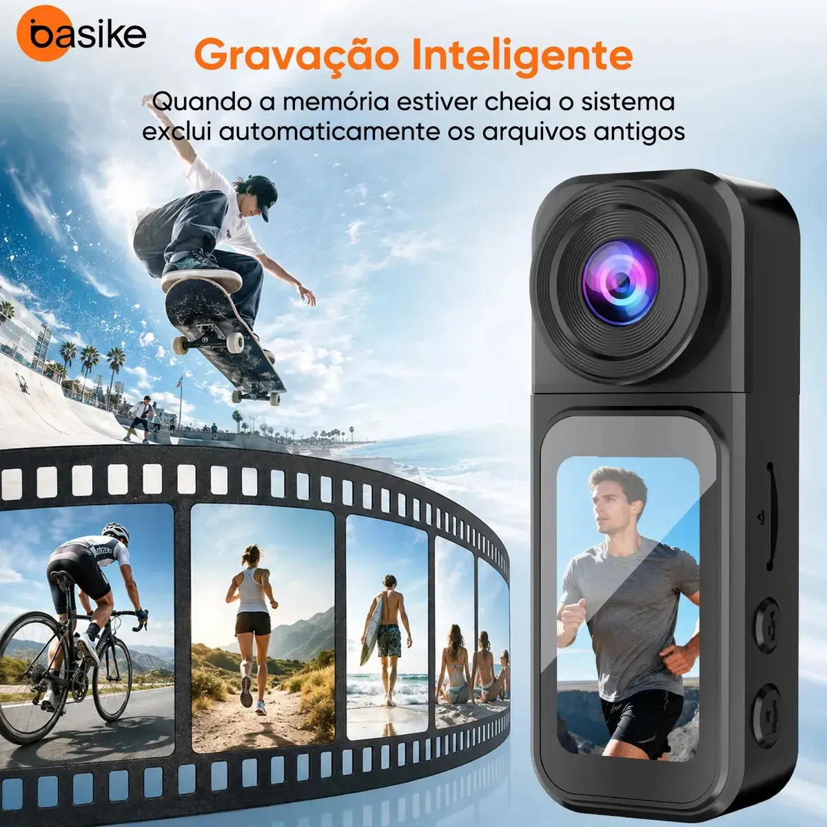 Câmera De Ação Esportiva Portátil Basike 4K 48MP Magnética,Mini Câmera Moto Bateria 230min Com WiFi, Lente Rotativa 180°, 1,47"Tela Touch, Câmera Filmadora Profissional Ba-CAM493 thumbnail 7