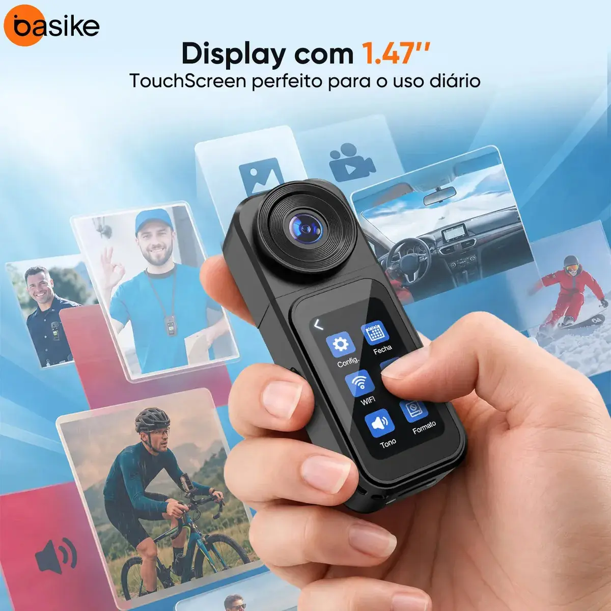 Câmera De Ação Esportiva Portátil Basike 4K 48MP Magnética,Mini Câmera Moto Bateria 230min Com WiFi, Lente Rotativa 180°, 1,47"Tela Touch, Câmera Filmadora Profissional Ba-CAM493 thumbnail 9
