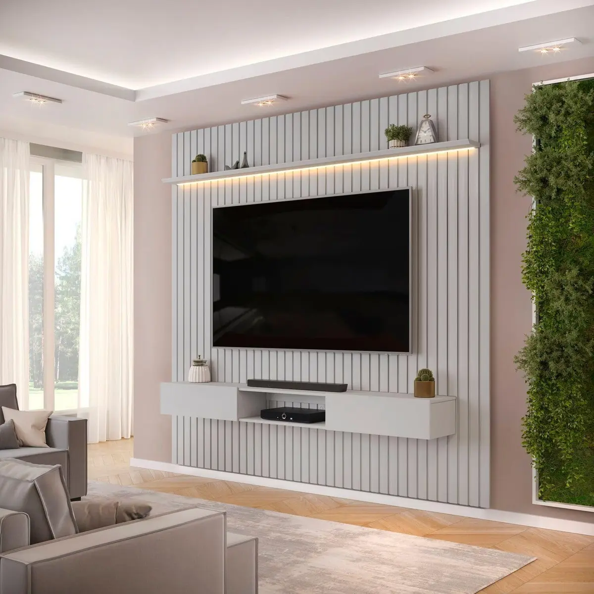 Painel Ripado para TV até 75 Polegadas com LED MDF 250cmx240cm Trento Bali - 1