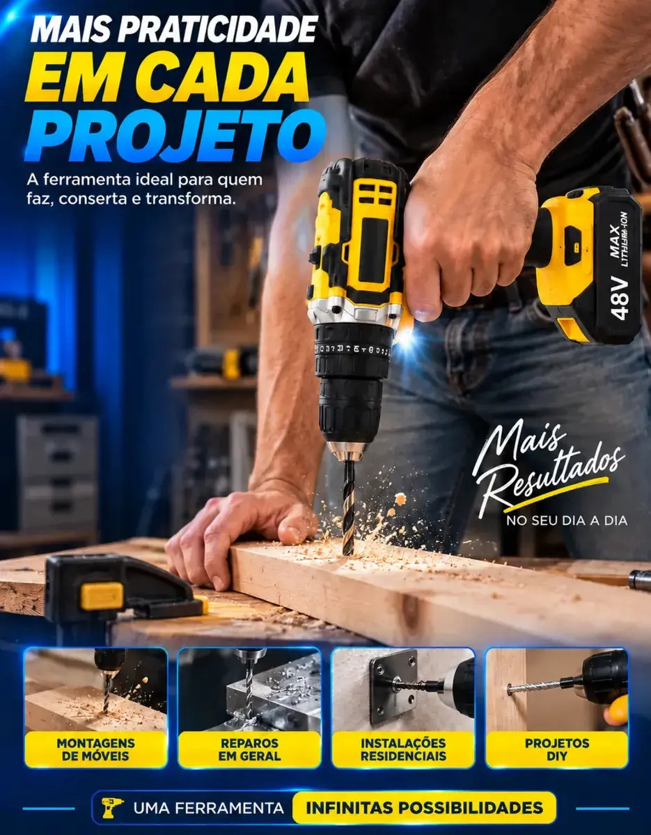 Parafusadeira Furadeira C/ 2 Baterias Maleta Kit Completo Led Eixo Flexível Vários Níveis Torque Simake thumbnail 5