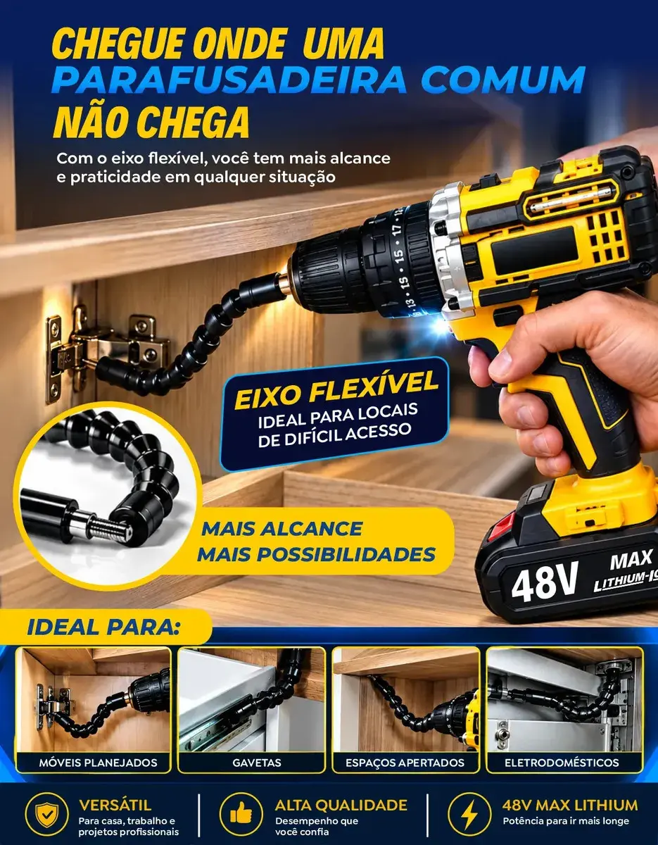 Parafusadeira Furadeira C/ 2 Baterias Maleta Kit Completo Led Eixo Flexível Vários Níveis Torque Simake thumbnail 8