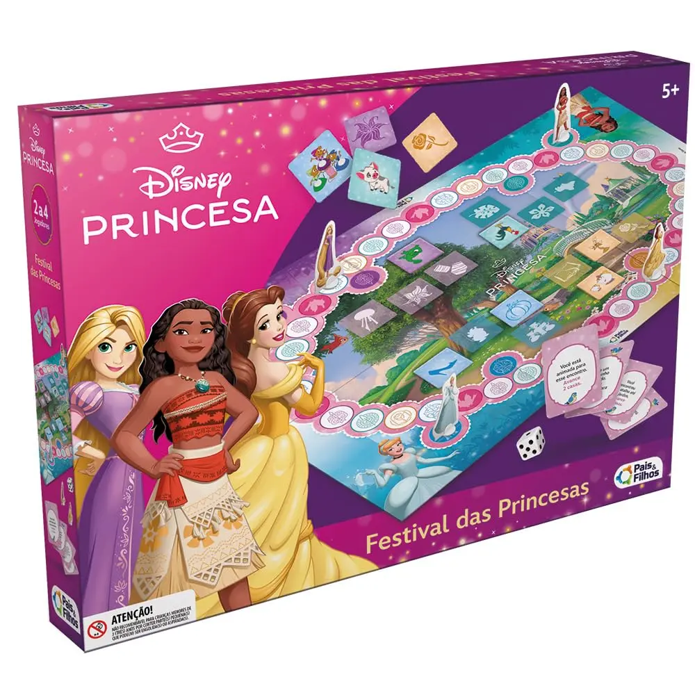 Pais & Filhos | Festival das Princesas Disney – Jogo de Tabuleiro Infantil para 2 a 4 Jogadores | 4+ Anos