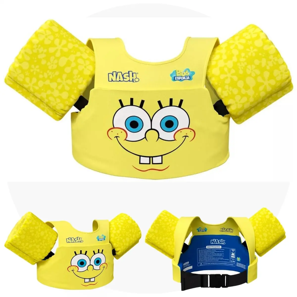 NASH, Boia Infantil Com Colete Salva Vida Bob Esponja Nash