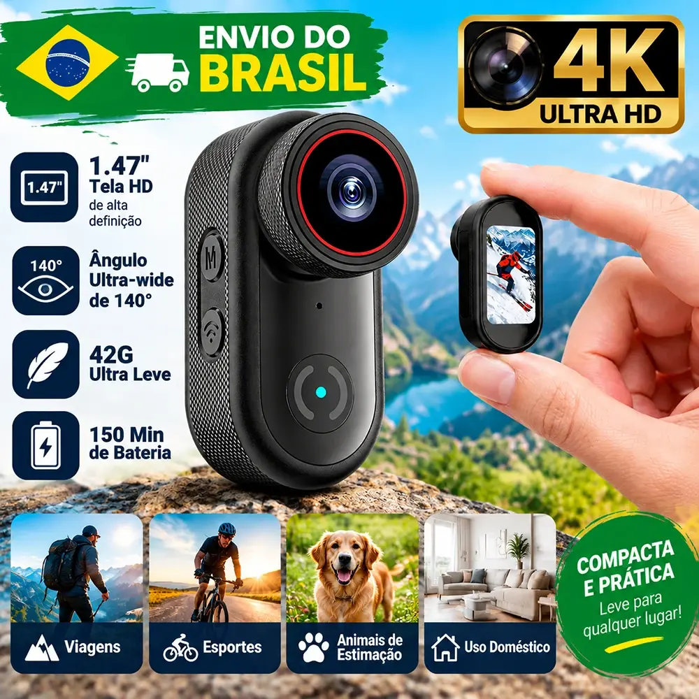 Mini Câmera Polegar Digital 4K Ultra HD Portátil com Tela HD 1.47" para Fotos Suporta Cartão de Memória 68GB Presente Infantil