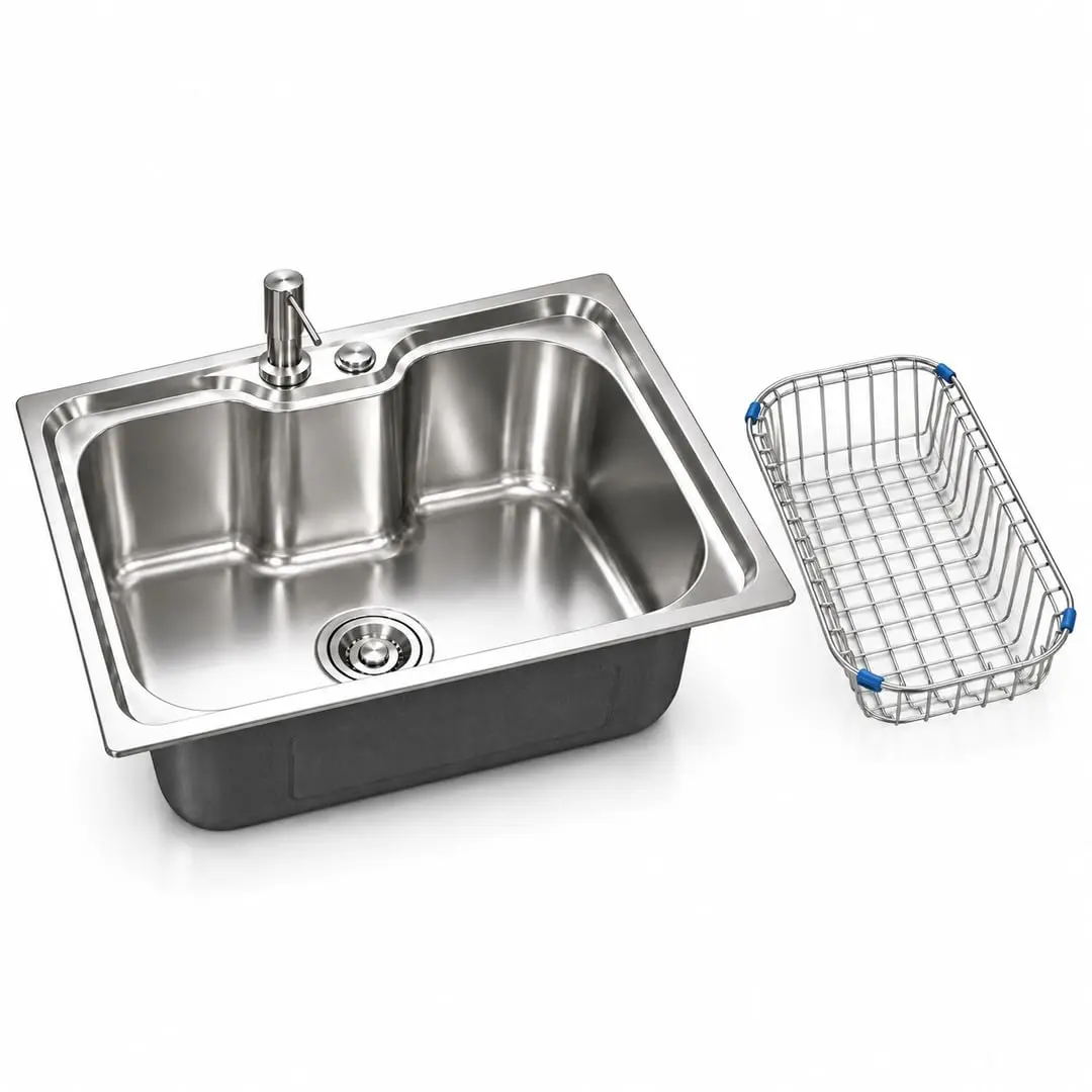 Cuba Cozinha Pia Aço Inox Quadrada Gourmet 60x42 cm Completa com Cesto Escorredor, Dosador 500ml e Válvula 4 1/2"