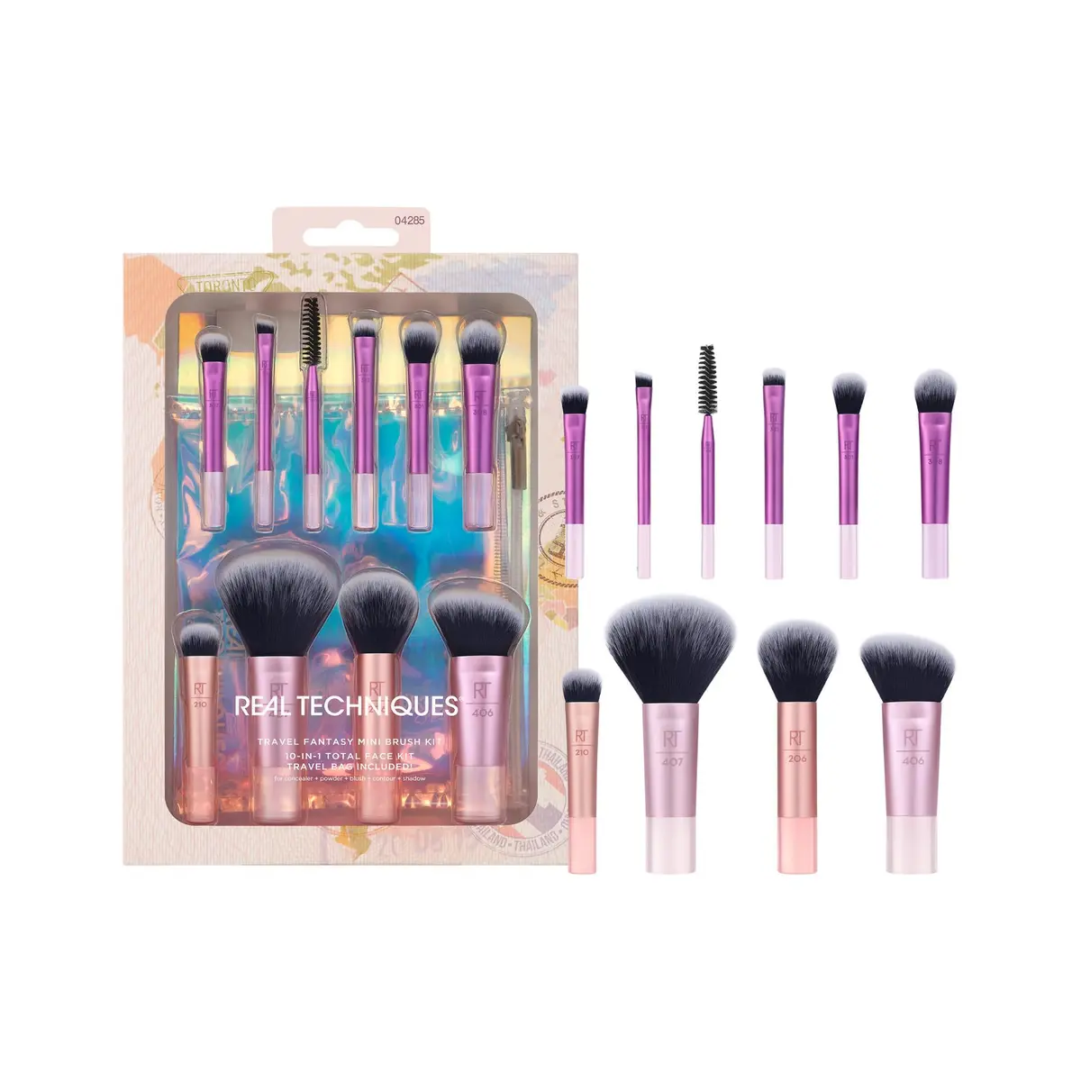 Kit de mini pincéis Fanstasy Real Technique para viagem, pincéis de maquiagem, mini pincéis de tamanho, perfeitos para viagens ou passeios, conjunto de 10 peças