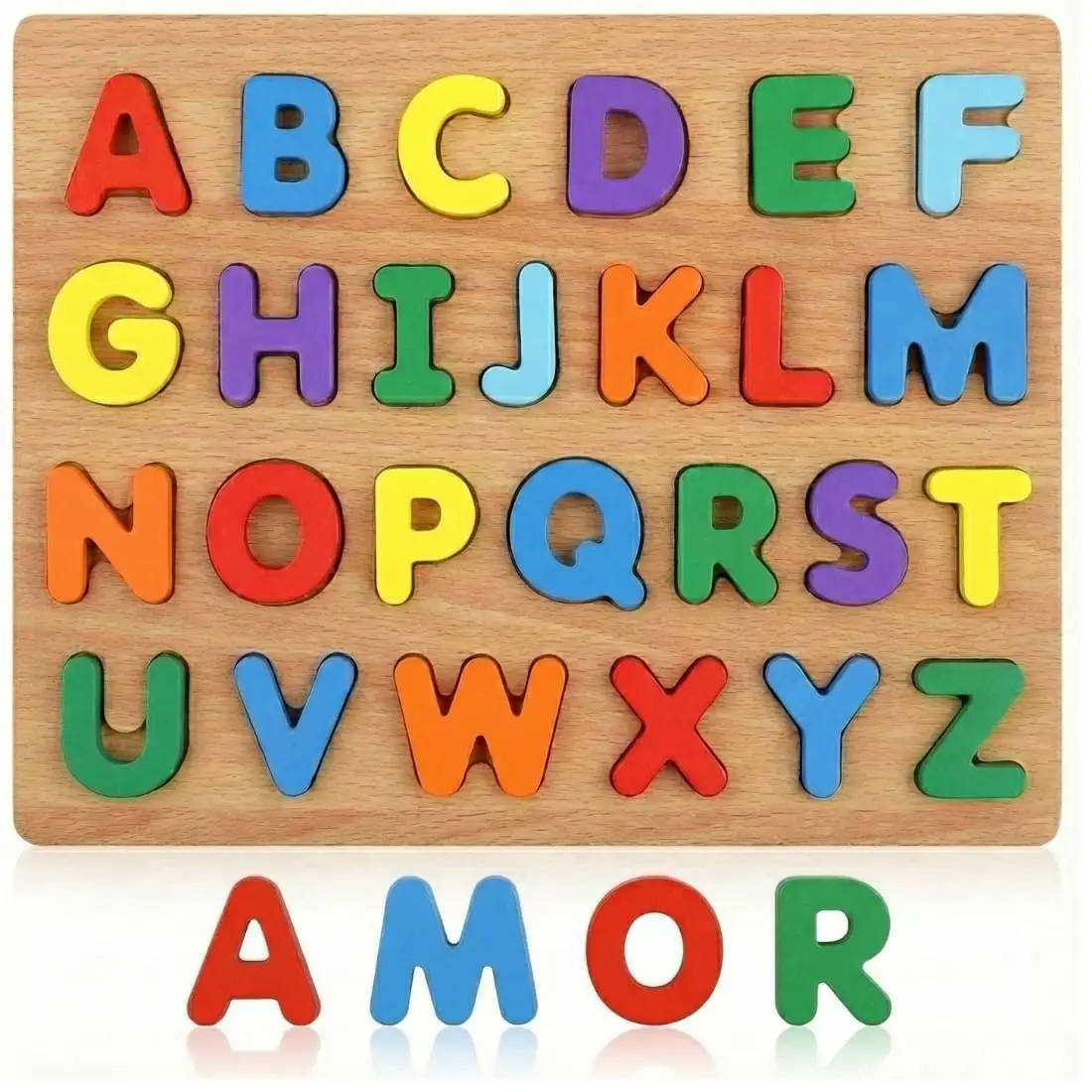 Alfabeto em Madeira Brinquedo Educativo Infantil Letras Coloridas para Aprender Palavras Coordenação Motora Fina e Reconhecimento de Cores - Modelo 1