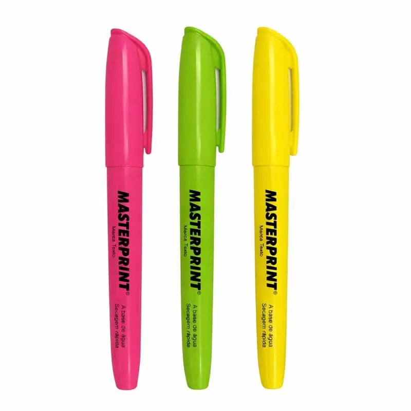 Kit Com 3 Marca-Texto Neon Fluorescentes Multicores – Rosa Amarelo E Verde Alta Visibilidade