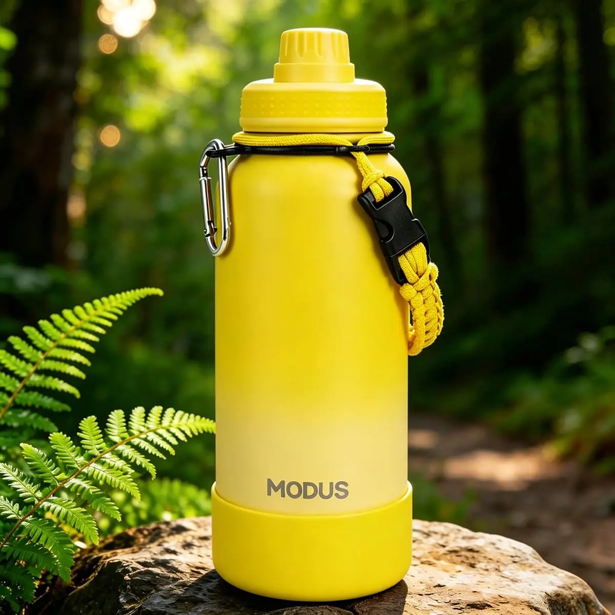 950ml Garrafa Térmica de Aço Inoxidável com Alça Paracord | Base Antiderrapante de Silicone – Mantém a Água Gelada por até 24 Horas Gradiente Amarelo - 1