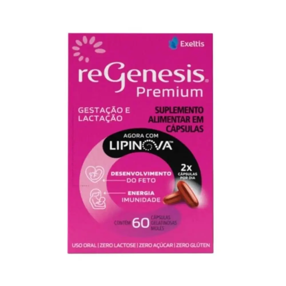 Suplemento para Gestantes Exeltis ReGenesis com Lipinova, 60 Cápsulas | Ômega 3 DHA 600mg, Vitamina D, Ferro, Sem Açúcar, Glúten e Lactose