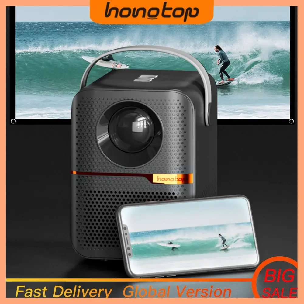 HONGTOP-P10 Projetor Home Smart TV, Versão Global, WiFi, 1080P, Android, 4GB, 64GB, foco elétrico, projetor portátil