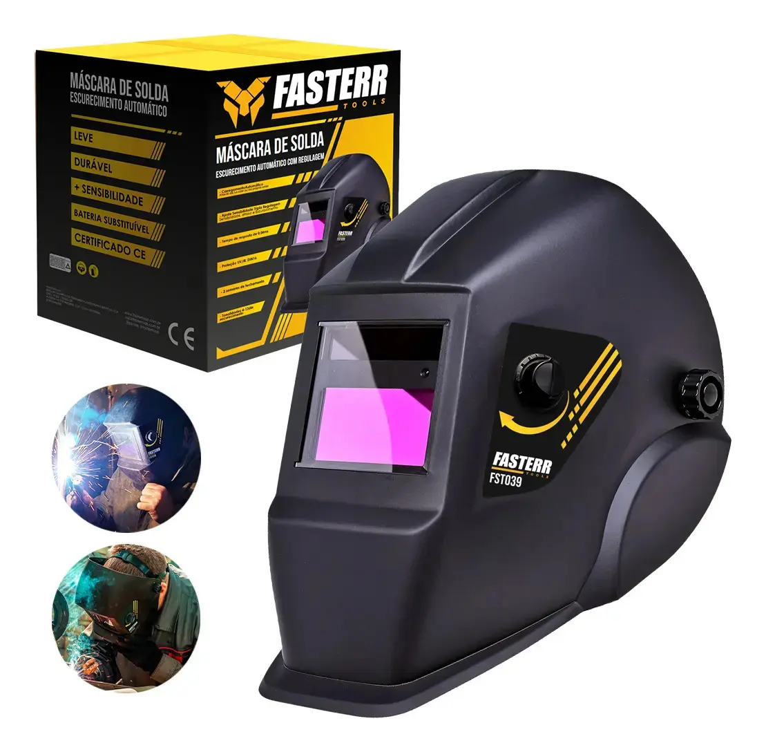 Máscara De Solda Automática C/ Regulagem Fasterr Fst039 Cor Preto Lisa