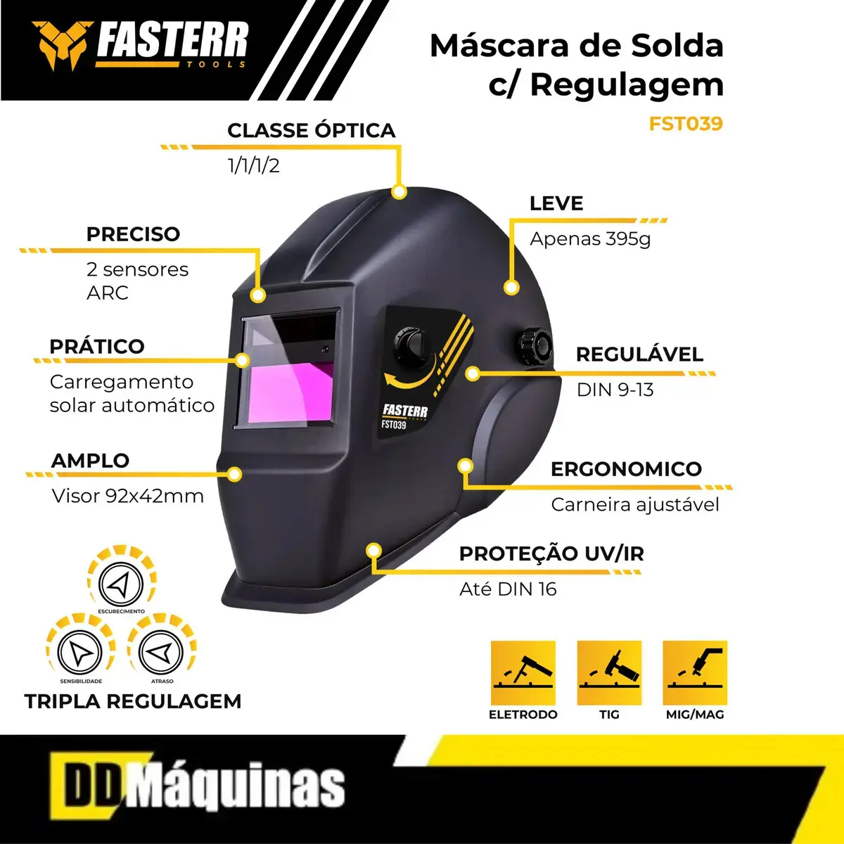 Máscara De Solda Automática C/ Regulagem Fasterr Fst039 Cor Preto Lisa thumbnail 5