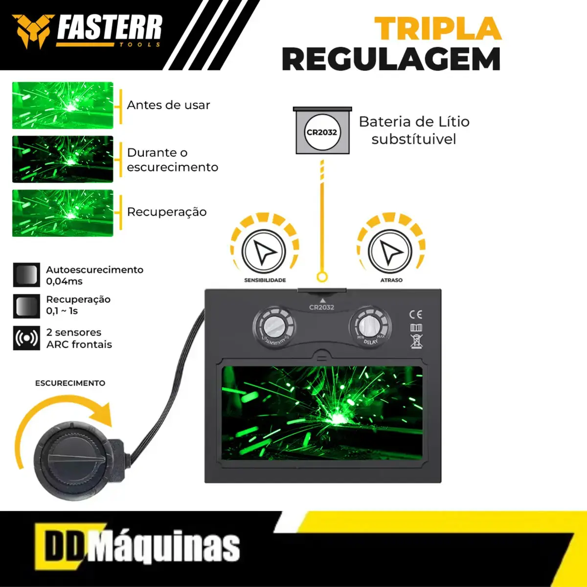 Máscara De Solda Automática C/ Regulagem Fasterr Fst039 Cor Preto Lisa thumbnail 6