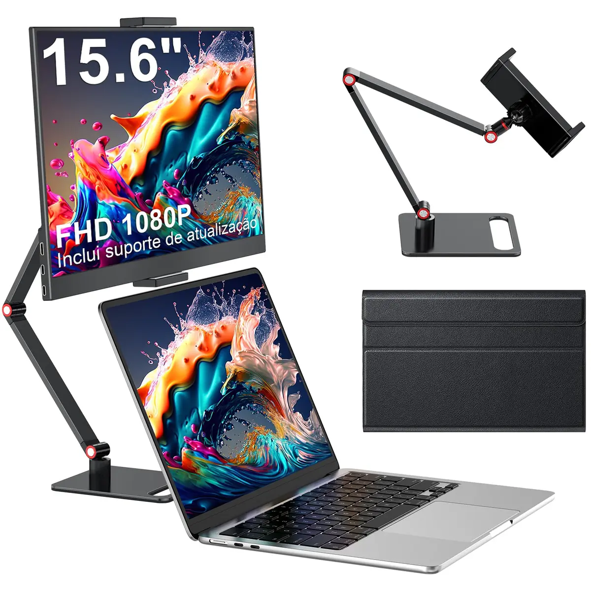 Monitor portátil, 15,6 "FHD 1080P IPS Laptop Extender de tela com suporte ajustável, USB-C HDMI tela portátil, Monitor portátil para laptop Mac PC Phone