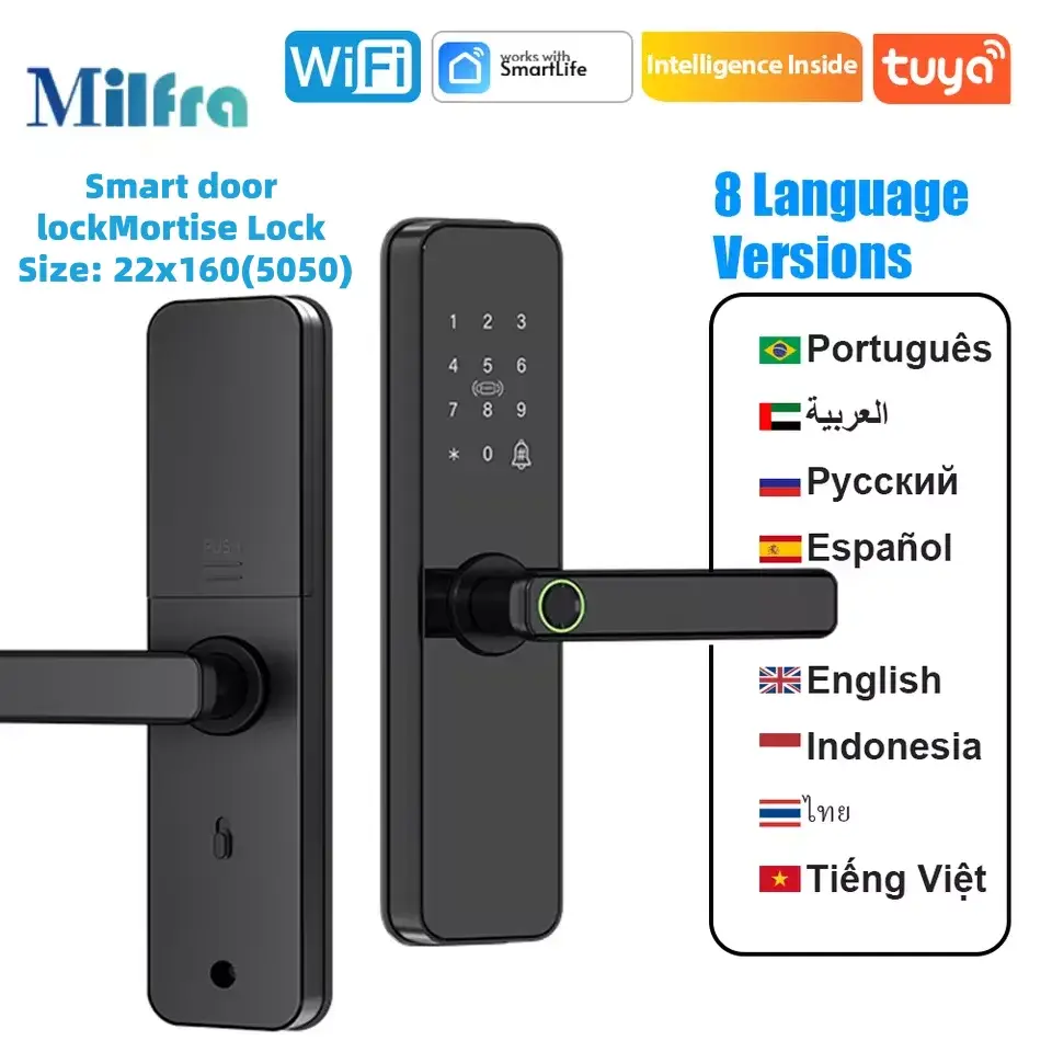 Tuya fechadura inteligente wi-fi eletrônica com impressão digital biométrica/cartão ic/senha/desbloqueio de chave/controle remoto/carga de emergência usb