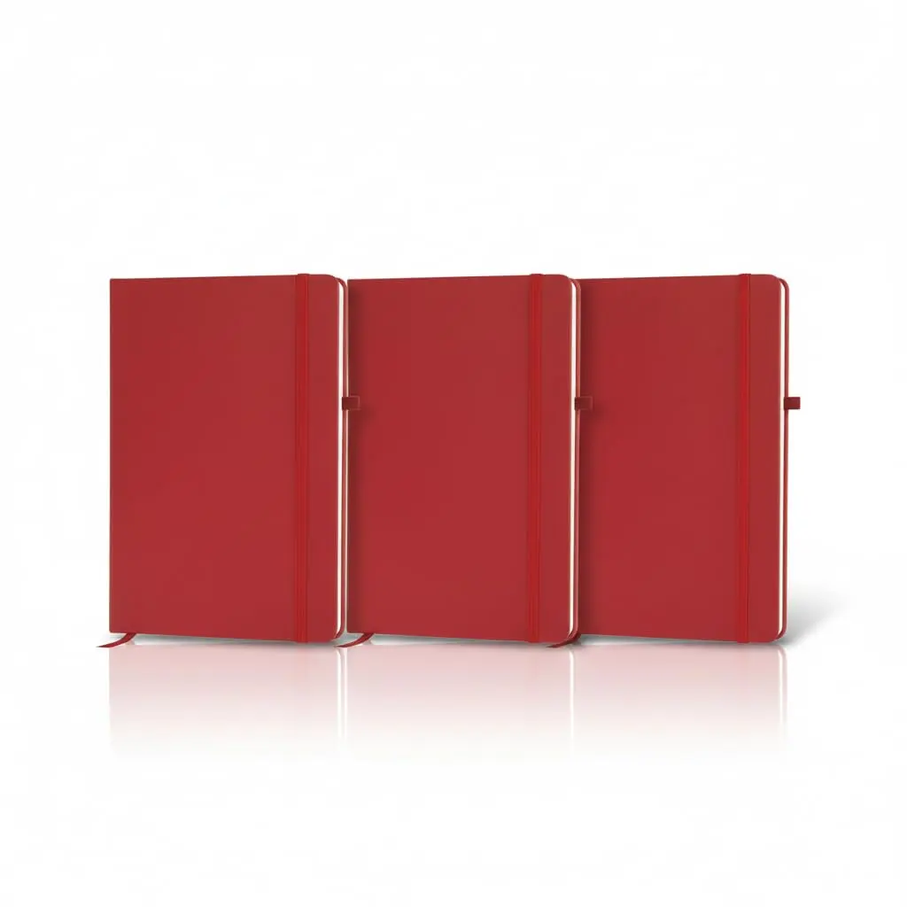 Caderno de Anotações A6, Capa Dura em Material Sintético, Vermelho, 80 Folhas Pautadas, com Elástico e Suporte para Caneta, Capa em PU (14x9cm) (3, Vinho) - 1